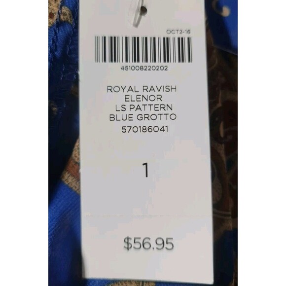 CHICO'S Women Royal Ravish Elenor Long SL Pattern Blue Grotto Size 8 Sheer A11A - Picture 6 of 7